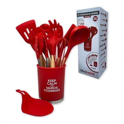 Kit Utensílios De Cozinha Silicone 13pçs Vermelha