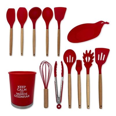 Kit Utensílios De Cozinha Silicone 13pçs Vermelha