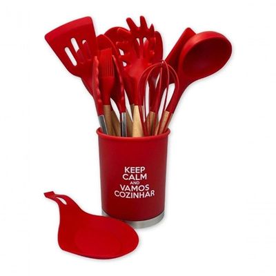 Kit Utensílios De Cozinha Silicone 13pçs Vermelha