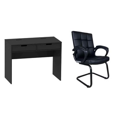 Conjunto de Mesa New com Cadeira de Escritório Interlocutor Fixa Charles Preta
