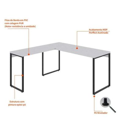 Conjunto de Mesa Kuadra Branca II 150 cm com Cadeira de Escritório Secretária Giratória Javix Preta