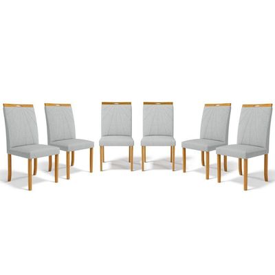 Kit Com 6 Cadeiras Maiara Madeira Maciça Estofadas Para Mesa De Jantar Linho Cinza 407