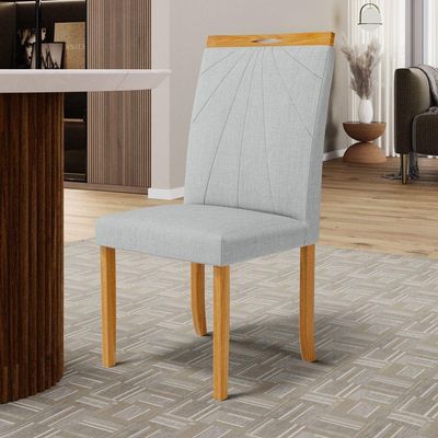 Kit Com 6 Cadeiras Maiara Madeira Maciça Estofadas Para Mesa De Jantar Linho Cinza 407