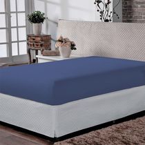 Lençol King Liso Portallar C/Elastico-Malha 100% Algodão Linha Casa Azul Profundo
