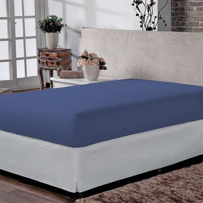 Lençol Solteiro Liso Portallar-Elastico-Malha 100% Algodão Linha Casa Azul Profundo