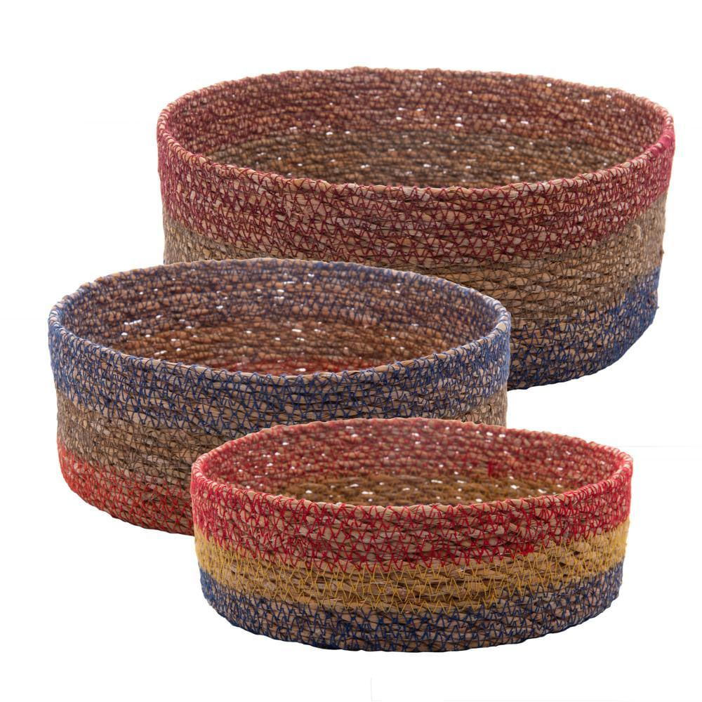 Conjunto 3 Cestas Redondas de Fibra Natural Multicolor