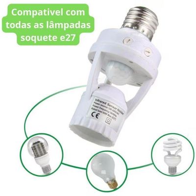 Sensor De Presença Com Fotocélula Para Lâmpada E27 Economize Energia
