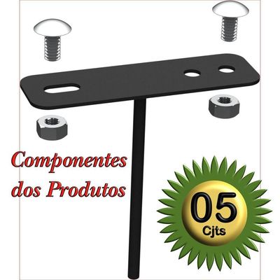 05 Suportes Espetos Estacas Chão Refletor - 05 Cjts - Preto