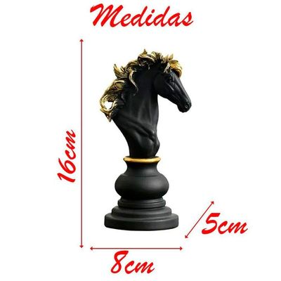 Decoração Peças De Xadrez Preto Cavalo Escultura Média Estátua 16cm
