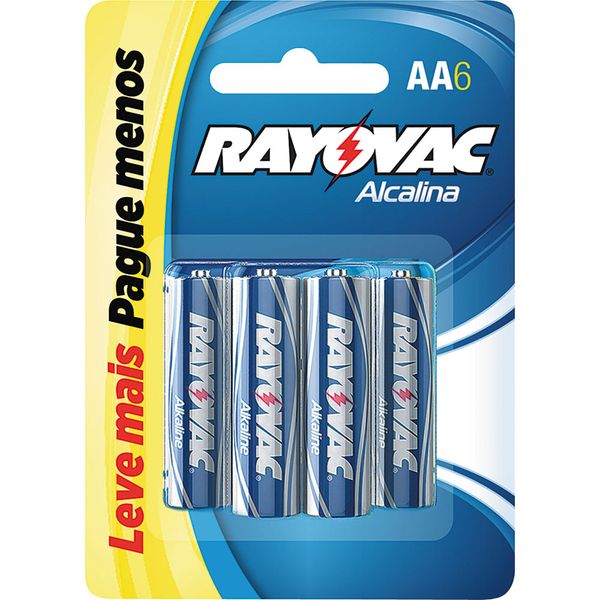 Pilha Palito Alcalina com 6 Unidades Rayovac Leve + Pague -