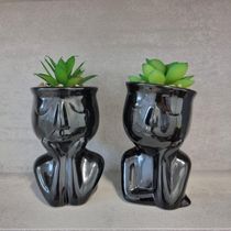 Vaso Rosto De Cerâmica Com Suculenta