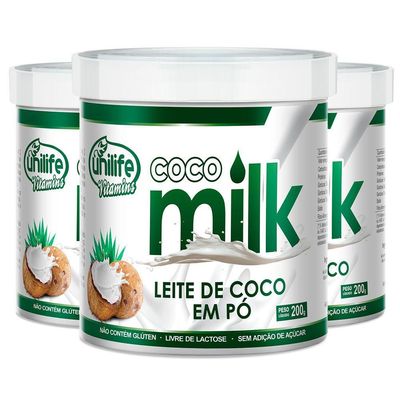 Kit 3 Coco Milk Unilife Leite De Coco Em Pó 200g