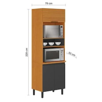 Paneleiro Itatiaia Ideale com 3 Portas, 5 Prateleiras e Nicho para Micro-ondas - 70cm largura Grafite