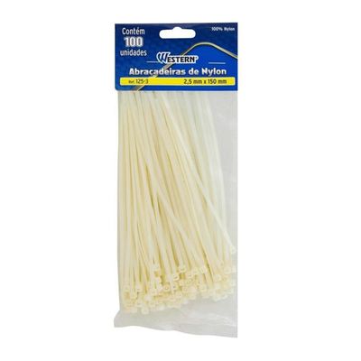 Abracadeira de NYLON 2,5 X 15CM com 100 Unidades Branco