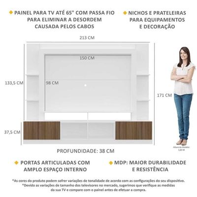 Rack Estante com Painel Tv 65 e 2 Portas Oslo Branco