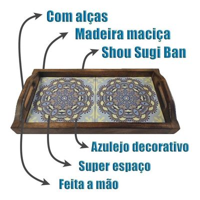 Bandeja Café Da Manhã Grande Com 2 Azulejos Azulejo G7