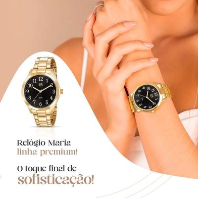 Brincos + Relogio Feminino Dourado Aço Inox + Caixa + Colar Moda Social Strass Qualidade Premium