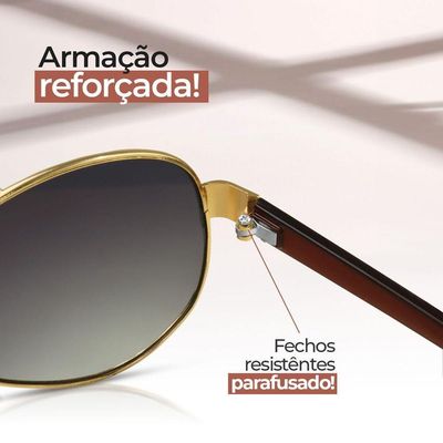 Oculos Sol Masculino Aviador Aço Inox Banhado Ouro Case Social Lente Marrom Qualidade Premium Casual
