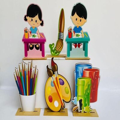 Kit Display De Mesa 6 Peças Para Festa Pintando O 7 Mdf