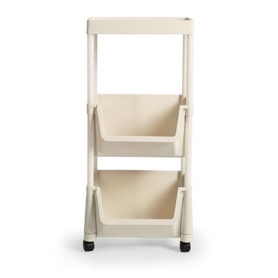 Kit 2 Carrinho Multiuso Prático 3 Prateleiras Em Plástico Com Rodízio - Creme