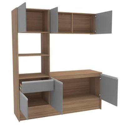 Cozinha Compacta Politorno Mov Evora MDP com 6 portas, 1 Gaveta e 1 Prateleira - 182cm de largura Cinza