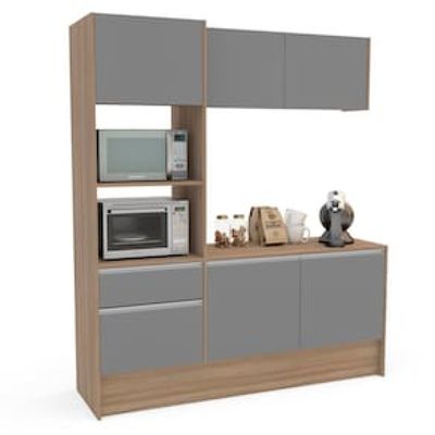 Cozinha Compacta Politorno Mov Evora MDP com 6 portas, 1 Gaveta e 1 Prateleira - 182cm de largura Cinza