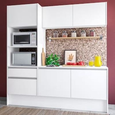 Cozinha Compacta Politorno Mov Evora MDP com 6 portas, 1 Gaveta e 1 Prateleira - 182cm de largura Branco