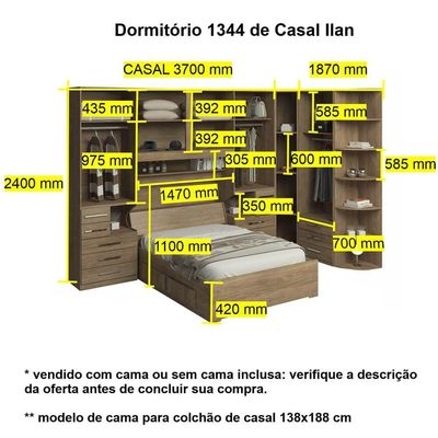 Dormitório De Casal Sem Cama 1344s Castanho