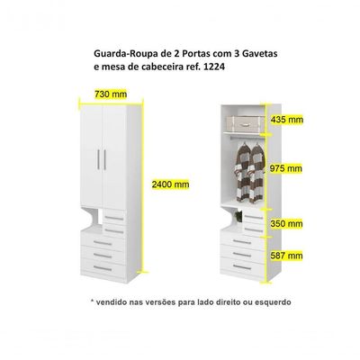 Guarda-roupa De 2 Portas Com Mesa De Cabeceira 1224 Direito Branco