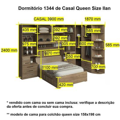 Dormitório Queen Size Sem Cama 1344s Castanho