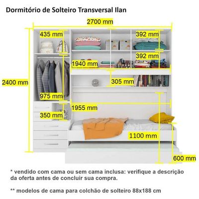 Dormitório De Solteiro Transversal 1326 Esquerdo Castanho