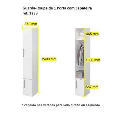 Guarda-roupa De 1 Porta Com Sapateira 1233 Esquerdo Castanho