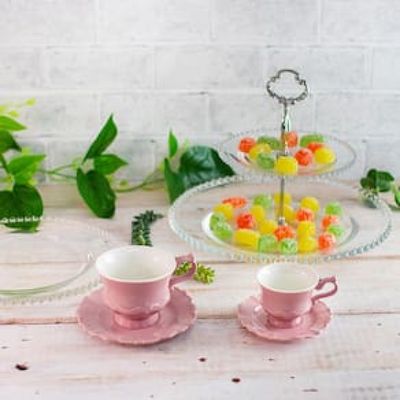 Suporte Duplo para Doces Wolff Pearl em Cristal - 25 x 32 cm