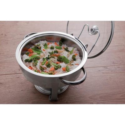Rechaud Tramontina Redondo em Aço Inox Banho Maria com Suporte para Tampa e Fogareiro 7 L