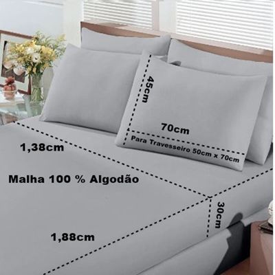 Jogo de Cama Buettner Casal Malha Basic Liso 3 Prata
