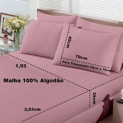 Jogo de Cama Buettner Queen Malha Basic Liso 3 Rose Blush