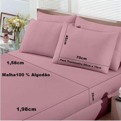 Jogo de Cama Buettner Queen Malha Basic Liso 3 Rose Blush