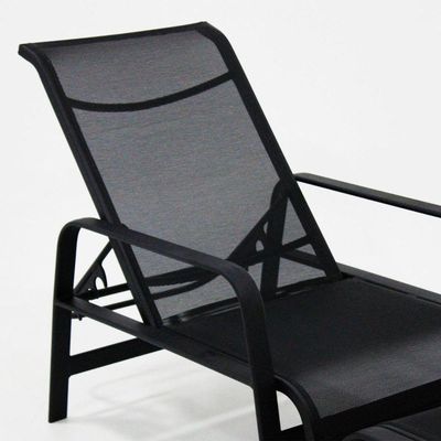 Mini Espreguiçadeira Com Puff Alumínio E Tela Sling Modelo Lótus Preto