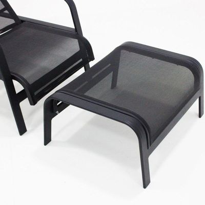 Mini Espreguiçadeira Com Puff Alumínio E Tela Sling Modelo Lótus Preto