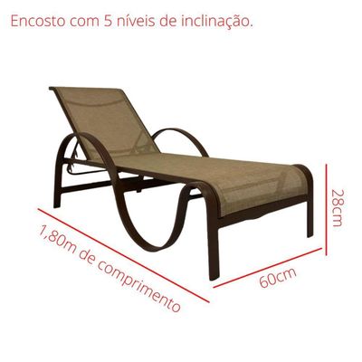 Kit 2 Espreguiçadeiras Em Alumínio E Tela Sling P/ Piscina Marrom Capuccino