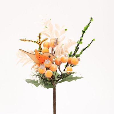 Kit 2 Ramos Artificiais Enfeite De Páscoa Com Parrasinho Laranja 23cm