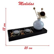 Conjunto Bandeja Com Difusor Porta Velas Jardim Zen Madeira 12cm