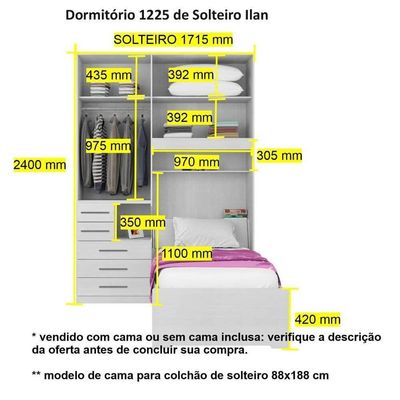 Dormitório De Solteiro Sem Cama 1225s Direito Castanho