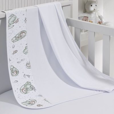 Cueiro Simples Tecebem Baby Yan Malha Estampado kinder 80cmx90cm Branco