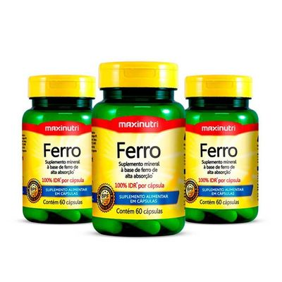 Kit 03 Ferro 100% Idr Maxinutri Com 60 Cápsulas