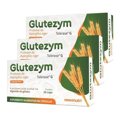 Kit 3 Glutezym Auxilia Digestão Do Glúten Maxinutri 20 Caps