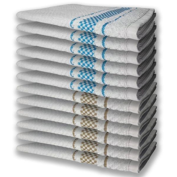 12 Panos De Prato Atoalhado Felpudo Premium 6 Azul 6 Marrom
