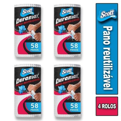 4 Rolos De Toalha Pano Reutilizável Scott Duramax 58 Pç Cada