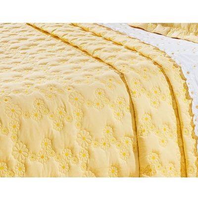 Kit Cobre Leito Casal 03 Peças Bordado Nuance Amarelo