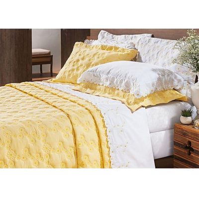 Kit Cobre Leito Casal 03 Peças Bordado Nuance Amarelo